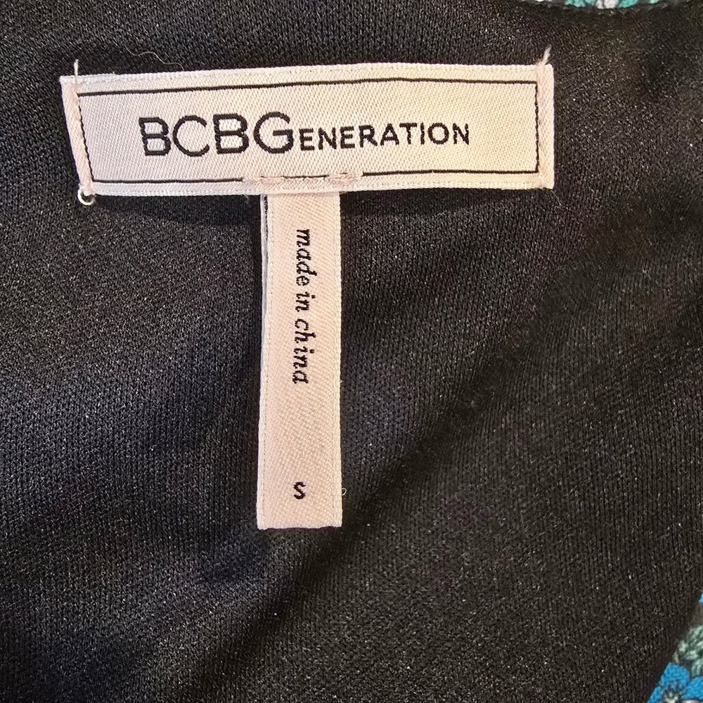 BCBGeneration Floral Mesh Cutout Ruched Midi Dress Blue Pink Green Size T Small - Picture 6 of 7